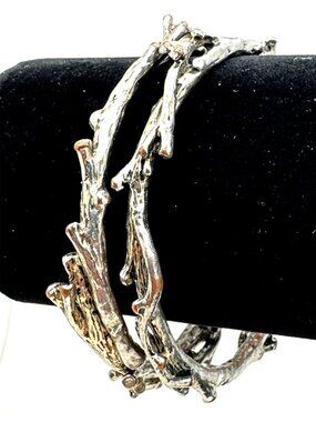 Modernist Twig Bangle Bracelets Vine Nature Two-piece Silver Copper Tones